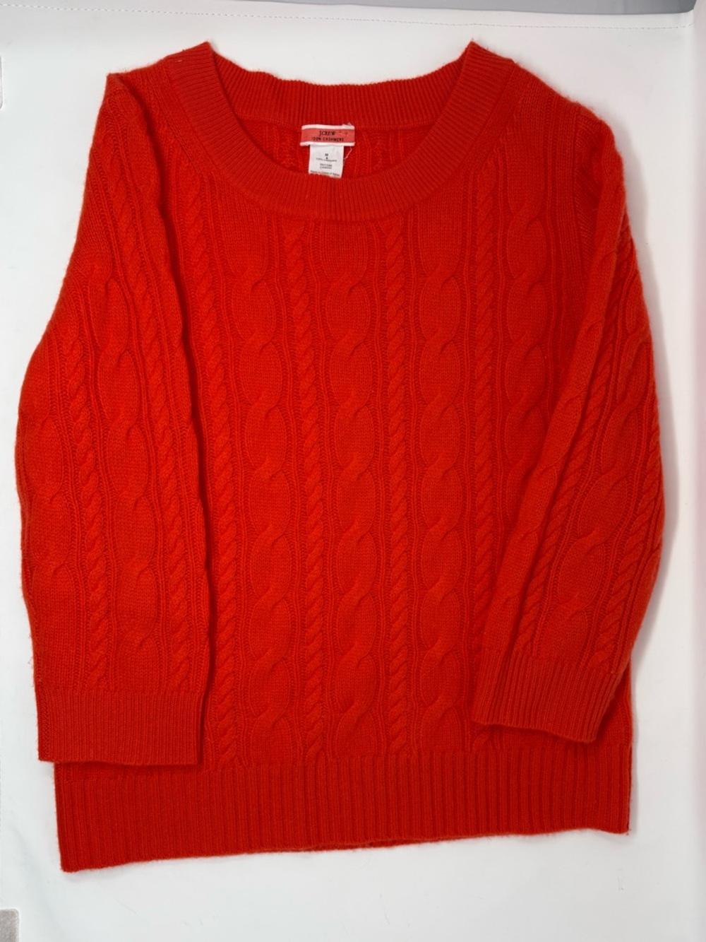 J.Crew Women's Orange 100% CASHMERE Pullover Sweater Jumper Cable Knit Med